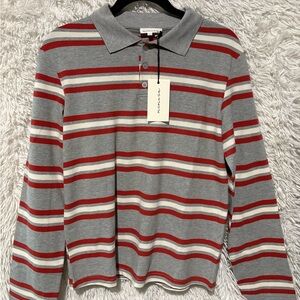 Polo Shirt with Red and Gray‎ Stripes